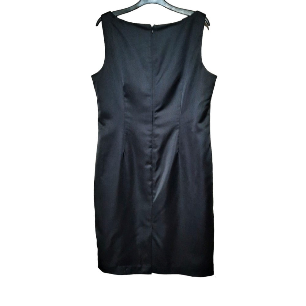 NIPÓN Satin Sheath Dress Pearl Rhinestone Collar LBD Sophisticate Black 14 - Picture 3 of 5